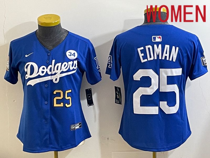 Women Los Angeles Dodgers 25 Edman Blue Game 2024 Nike MLB Jersey style 11213